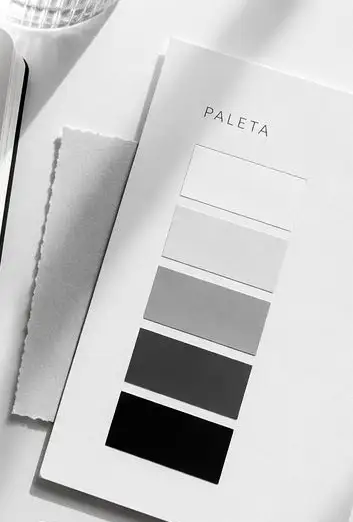 Ficha impresa titulada Paleta, con cinco rectángulos que van del blanco al negro.